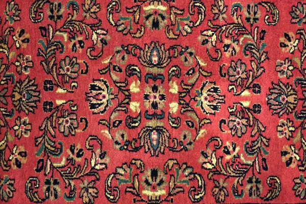 Sarough Teppich 70x140 Handgeknüpft Rosa Floral Wolle Kurzflor Rug